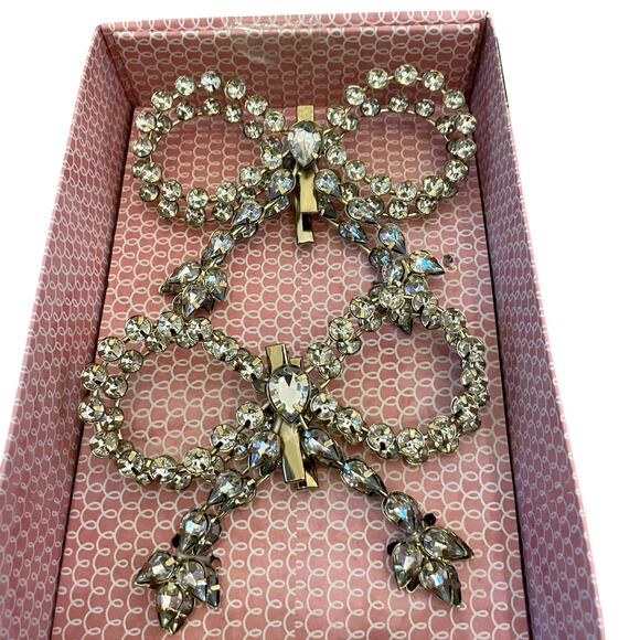 6pc Cupcakes & Cashmere Rhinestone Gold Bow Christmas Tree Clip Ornaments New - Picture 3 of 10